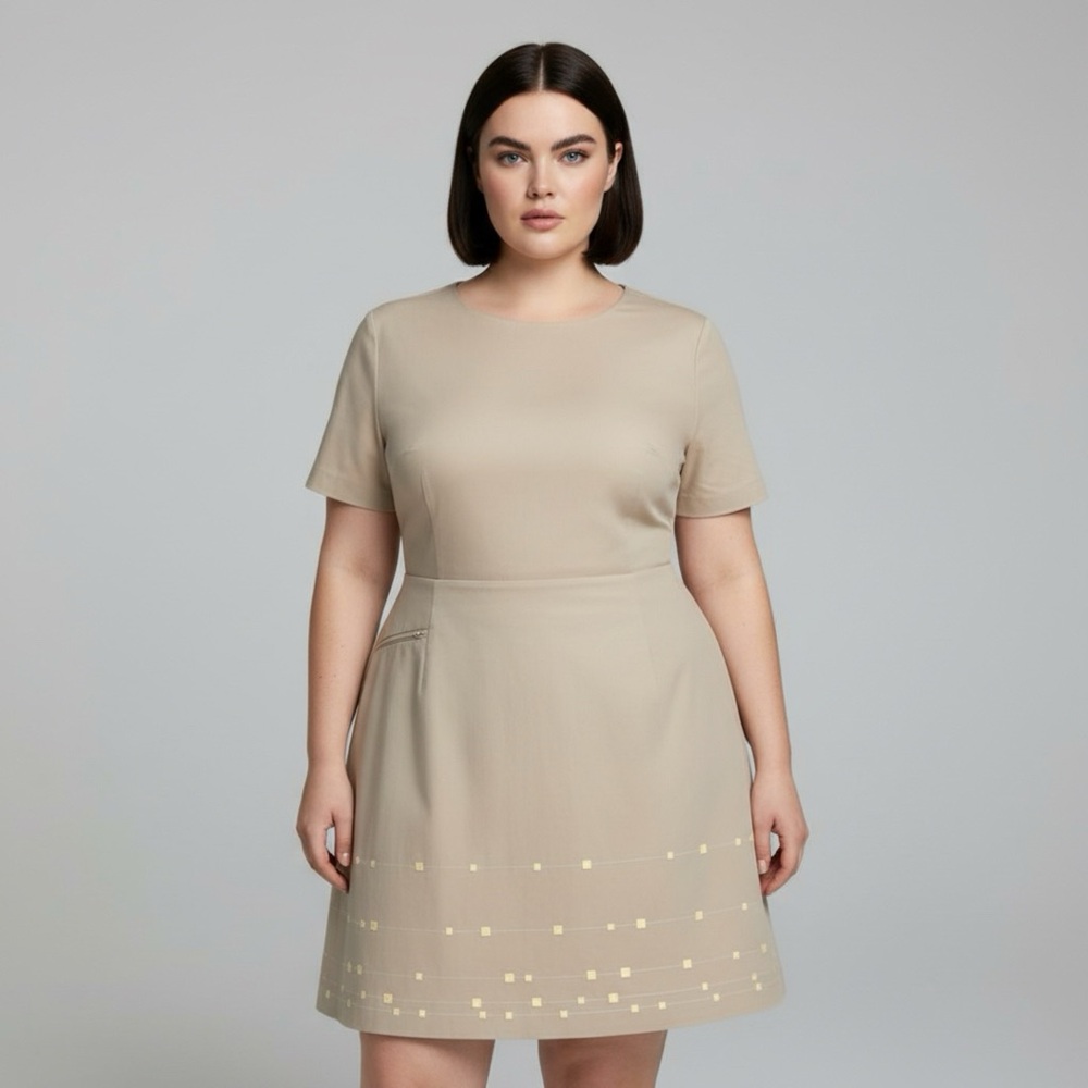 Anne Klein Tan Pencil Skirt with Geometric Accents